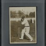 Don Bradman Type 1 original press photograph c.1930s showing Bradman batting in full stance on field, authenticated PSA/DNA Sport & General Press Agency Ltd reverse stamp, encapsulated in PSA holder.